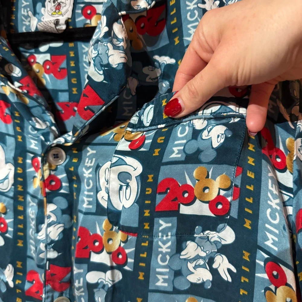Vintage Y2K Mickey & Co Millennium 2000 100% Silk Pajama Top Shirt Large - Picture 6 of 8